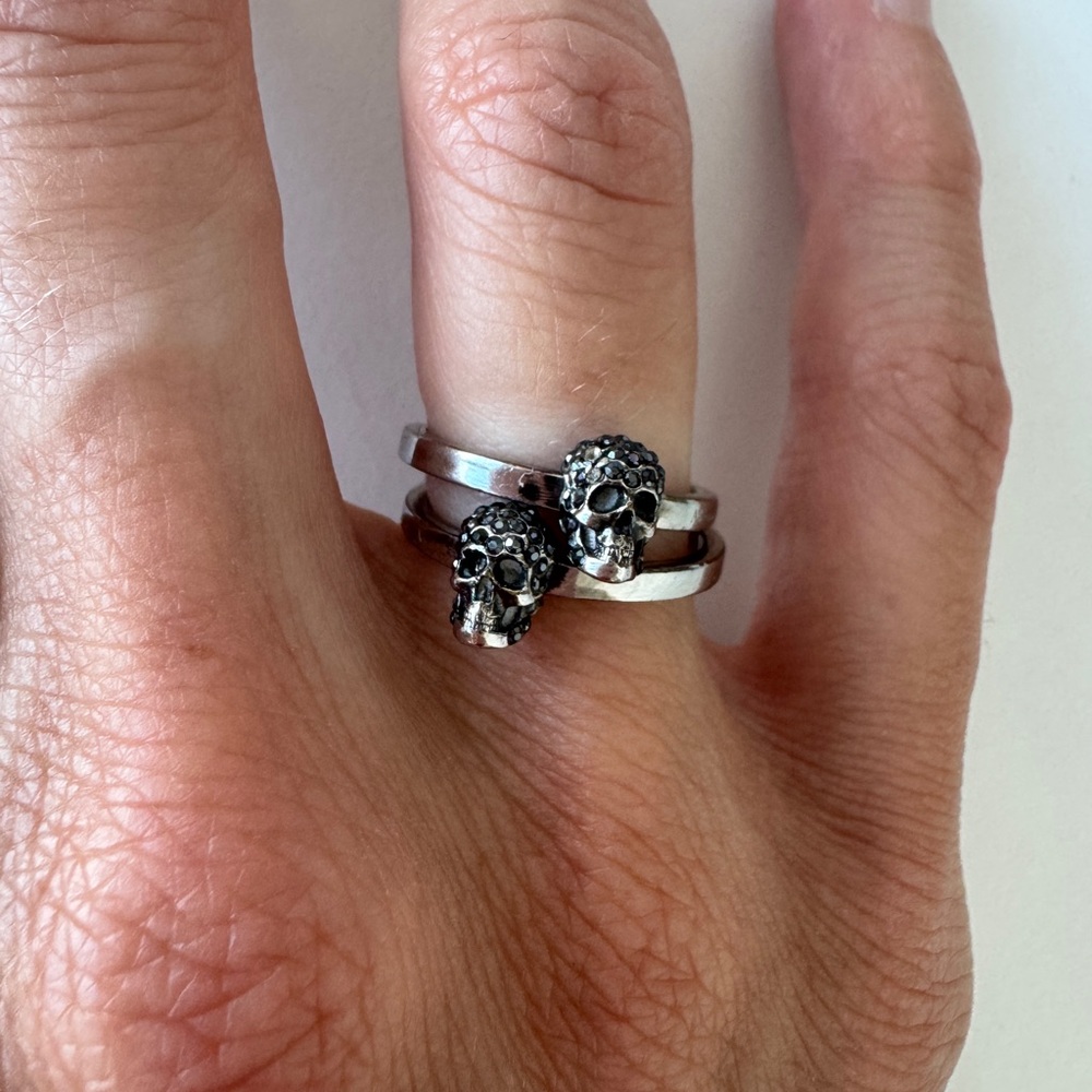 Alexander McQueen Silver Skull Rings (set of 2)